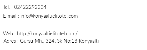 Konya6 Elit Hotel telefon numaralar, faks, e-mail, posta adresi ve iletiim bilgileri